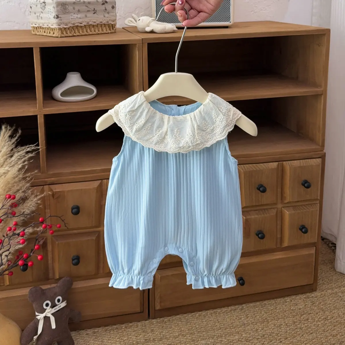 

Комбинезон для маленьких девочек от 0 до 2 лет, летняя одежда для маленьких девочек, комбинезон с кружевным воротником в полоску, дышащий комбинезон в милом стиле принцессы