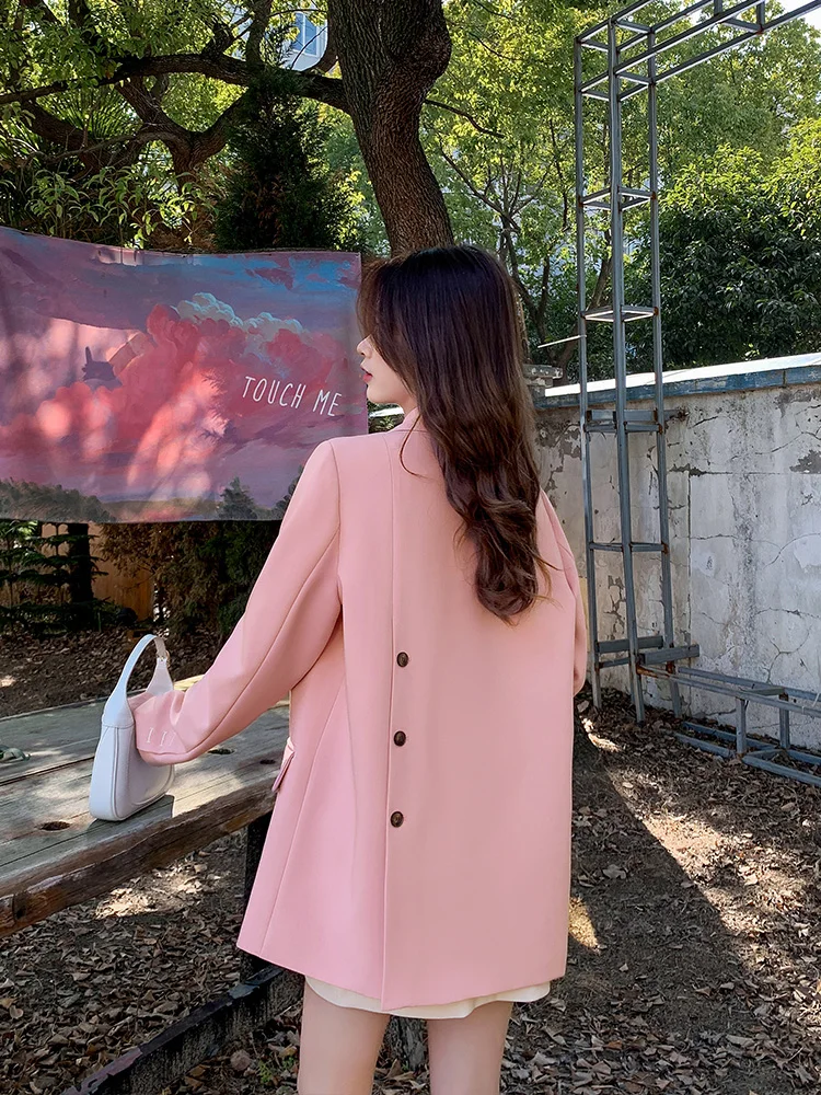 

Розовый женский модный пиджак в корейском стиле, весна-осень, новинка, уличный стиль, укороченный, в западном стиле