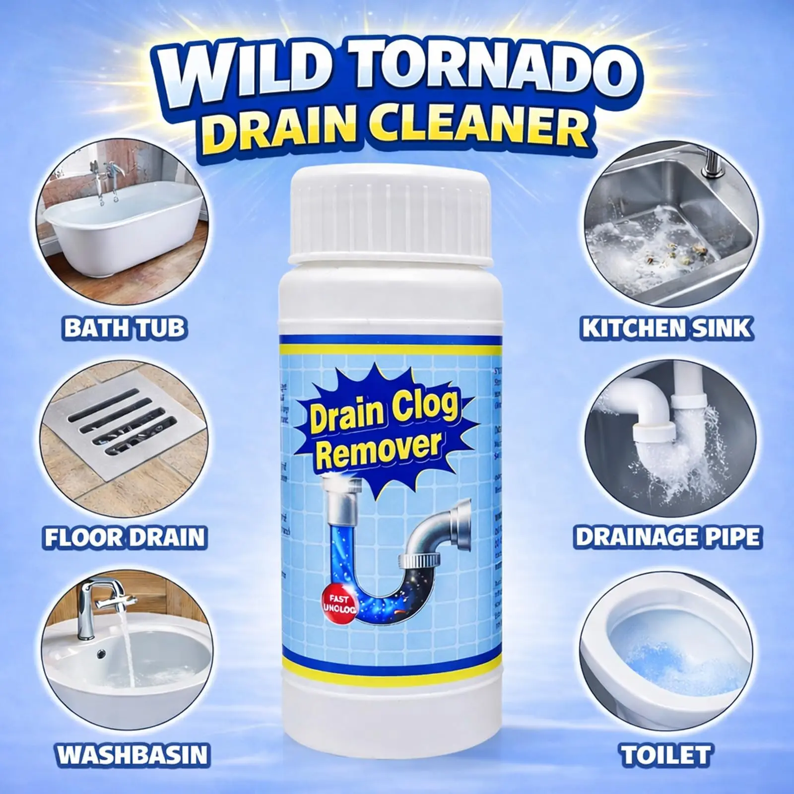 Pipe Dredge, Powerful Sink and Drain Cleaner Powder, Fast Foaming Drain Cleaner for Kitchen and Pipes Cleaning Tool Clog Remover