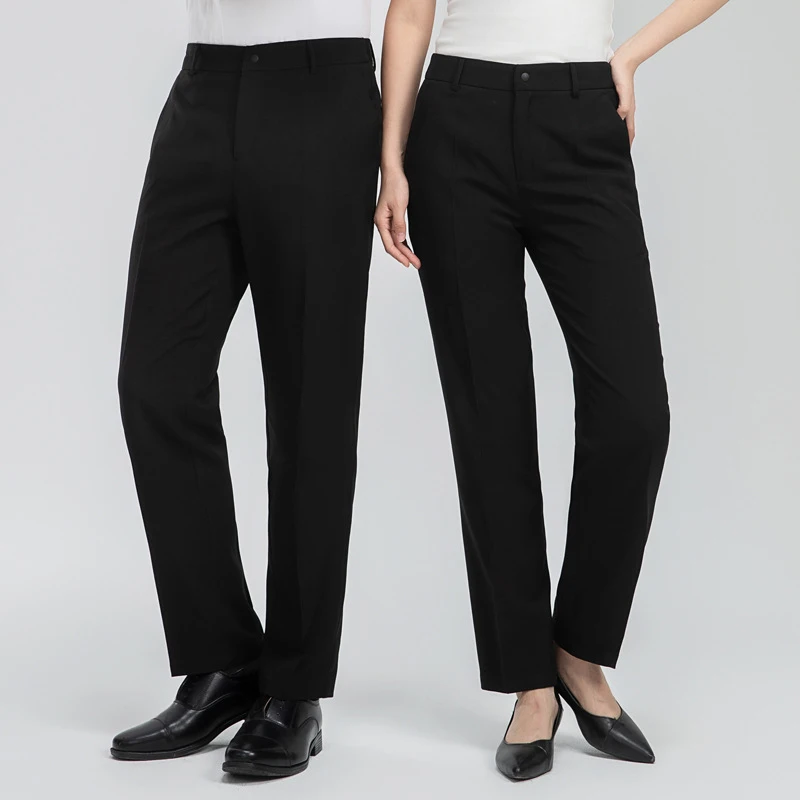 Ropa de trabajo para chefs de hoteles y restaurantes, pantalones de cocina para todas las estaciones, de pierna recta, elásticos, unisex, para personal de limpieza y servicio.