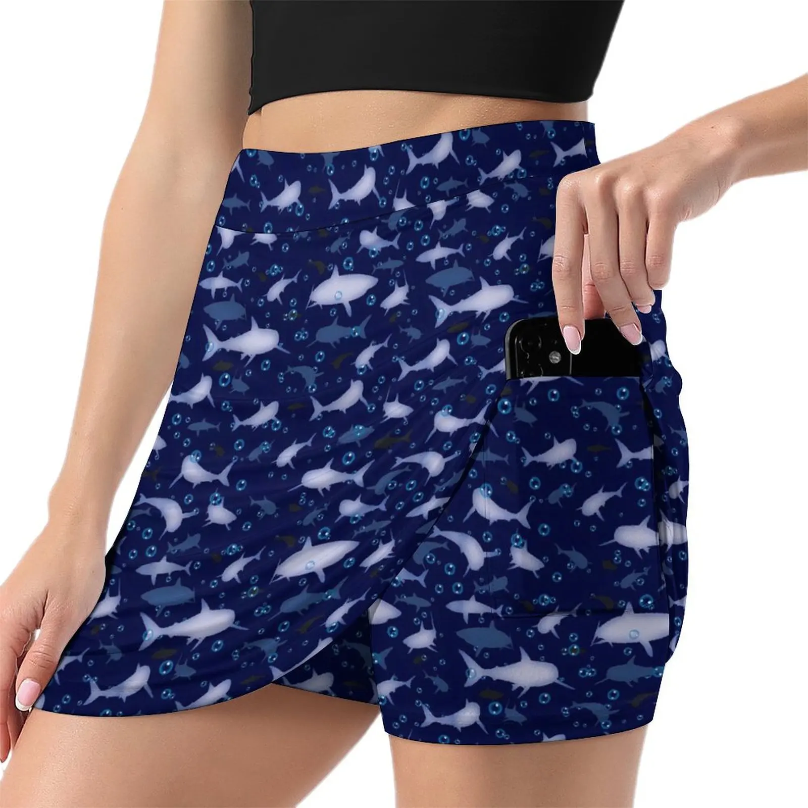 Falda de tiburón azul con silueta de Animal para mujer, minifalda informal de línea A, pantalón corto de gran tamaño personalizado, Primavera