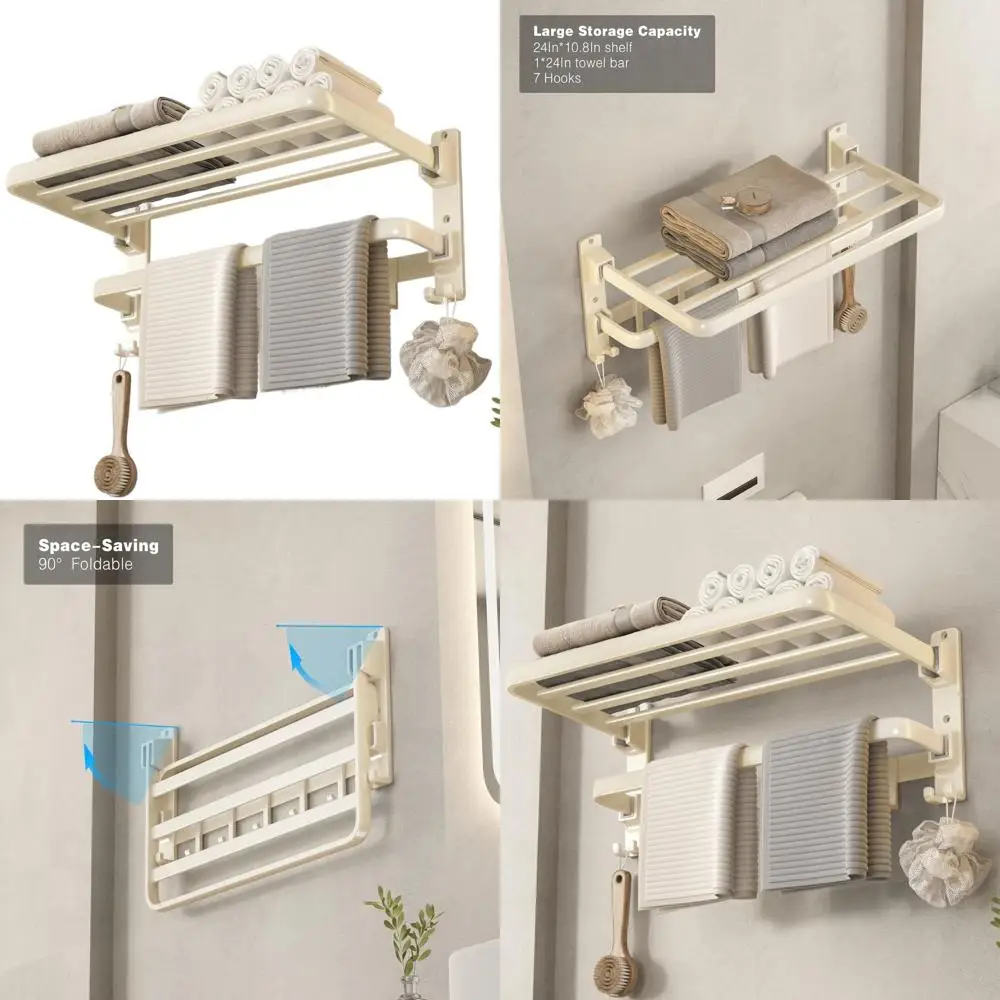 

Настенная вешалка для полотенец 24 дюйма с 7 крючками, кремово-белый органайзер для хранения полотенец в ванной комнате