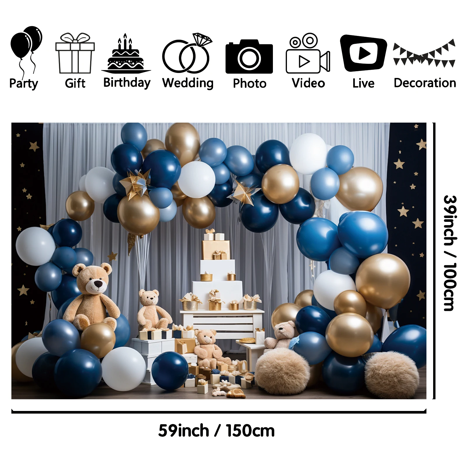 1PCS 100x150cm Baby Birthday(2) Theme Backdrop,Photography Background,Used To Gifts,Activities Or Other Party Decoration