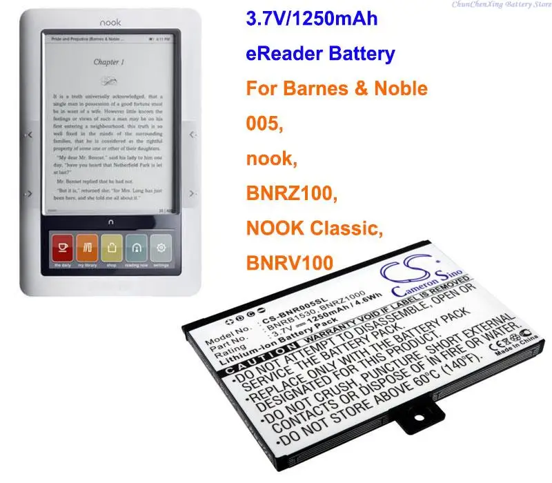 

Cameron Sino 1250mAh Battery BNRB1530, BNRB454261, BNRZ1000 for Barnes&Noble 005, BNRV100, BNRZ100, nook, NOOK Classic