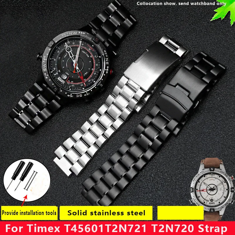 Stainless Steel Watchband for TIMEX T2N720 T2N721 TW2R55500 T2N721 Series Watch Strap 24*16mm Men's Watch strap bracelet + tools