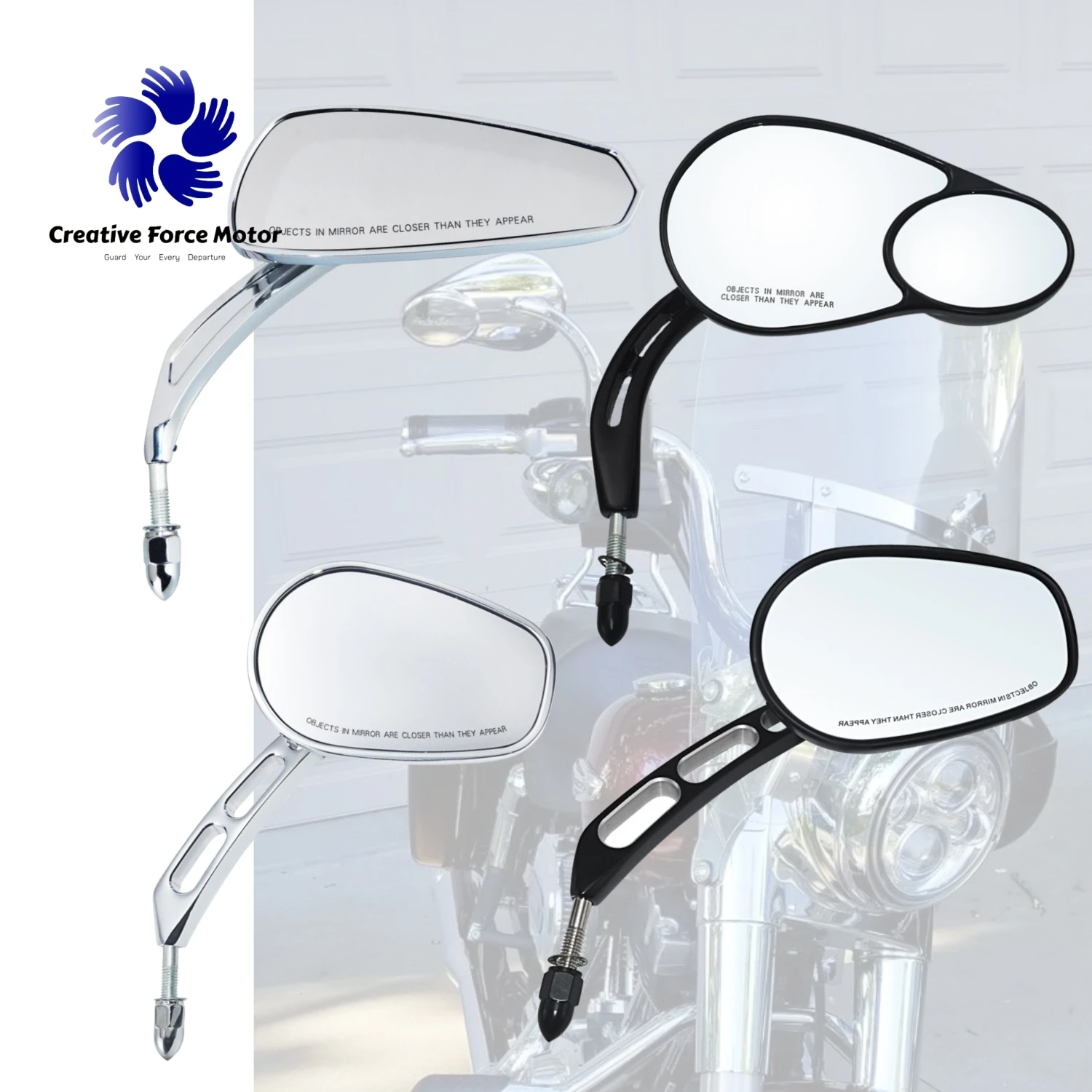 

Motorcycles Rear Side Mirrors Rear view For Harley Honda Road King Touring Sportster Fat Boy Softail Bobber Chopper Street Glide