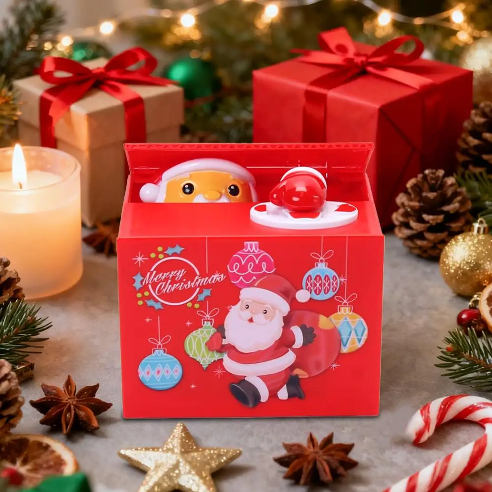 Um cofrinho de coleção de dinheiro assistido de Papai Noel, cofrinho elétrico, cofrinho divertido, compatível com aniversários de Natal A5I9