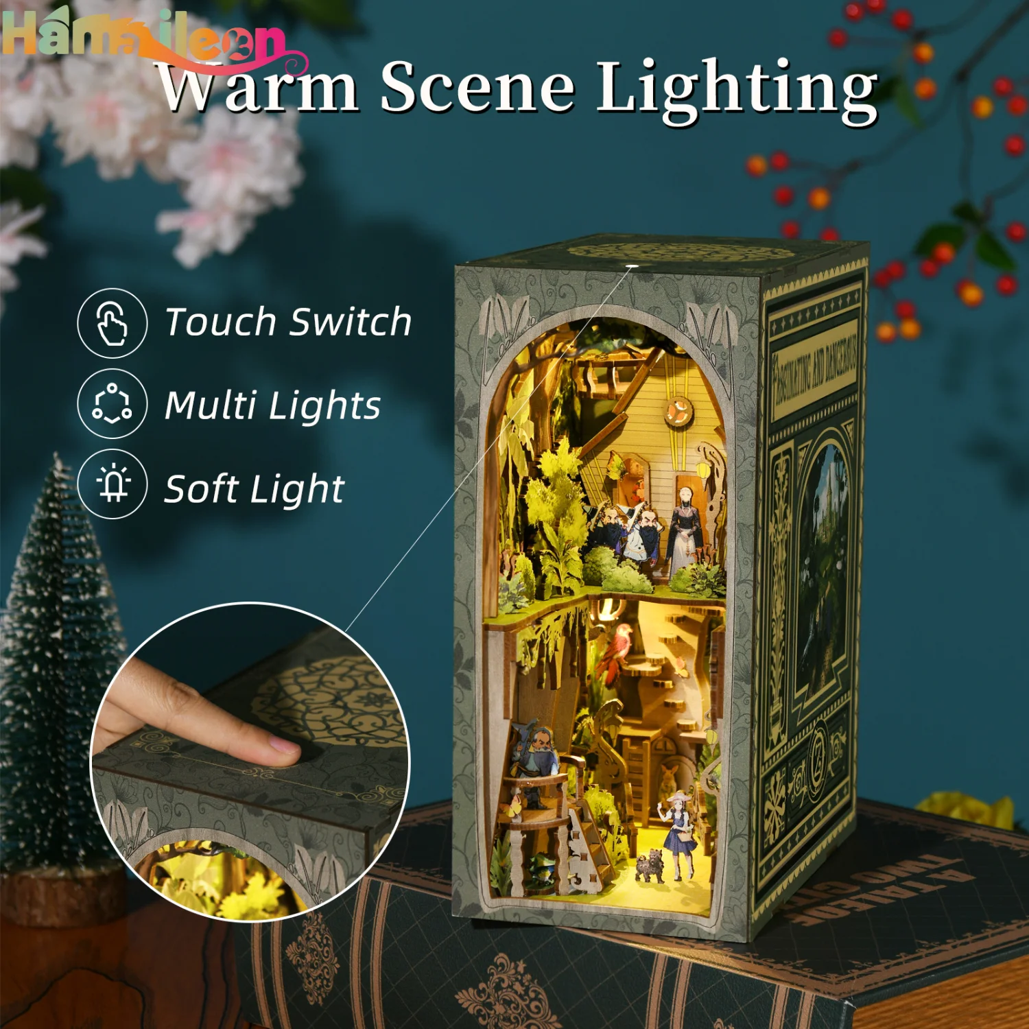 Hamaileon Kit de coin de livre bricolage Puzzles en bois 3D Maison de poupée Bibliothèque Décor Kit de maison miniature pour adultes (L'aventure de Dorothy)