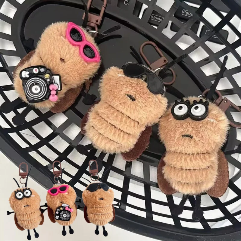 Funny Plush Cockroach Keychain Cute Insect Doll Bag Pendant With Sunglasses Camera Decor Novelty Backpack Charms Gift Llavero