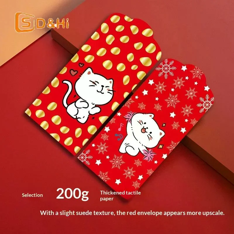 

Набор из 6 красных конвертов в стиле антиквариат с изображением счастливого кота, утолщенные прямоугольные красные пакеты, красочные конверты для денег, детские