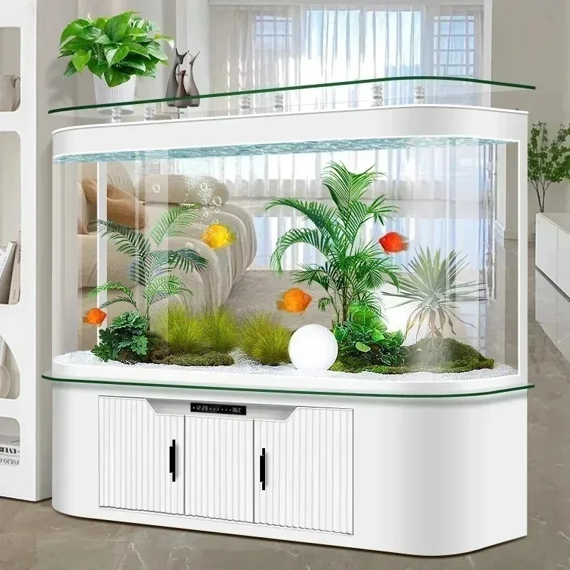 new Hot Bending Integrated Molding Fish Tank Living Room New Bottom Filter Change Water Large Floor AquariumSS 8617 ss 26