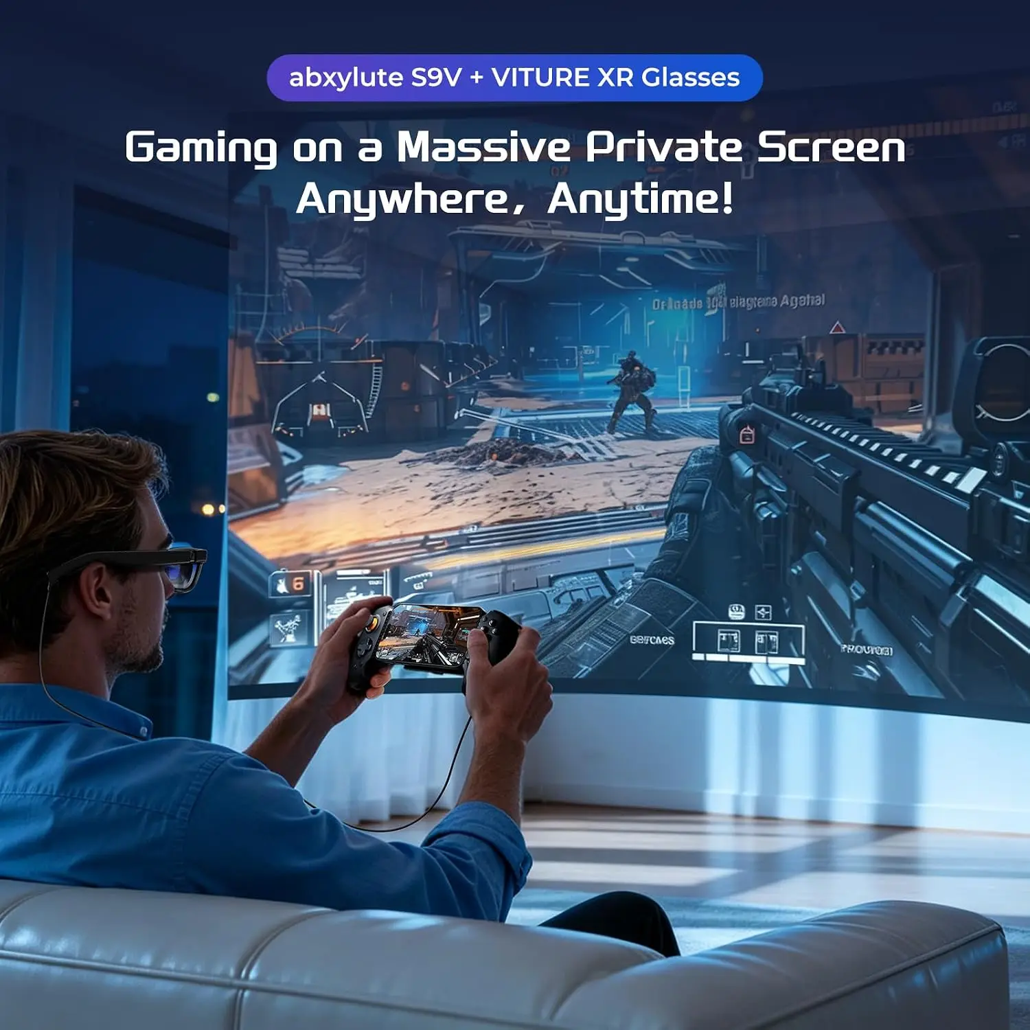 S9V Full-Size Bluetooth & Type-C Gaming Controller for VITURE Full Range of Eyeglasses,174” Ultra Sharp Game Display for iPhone7