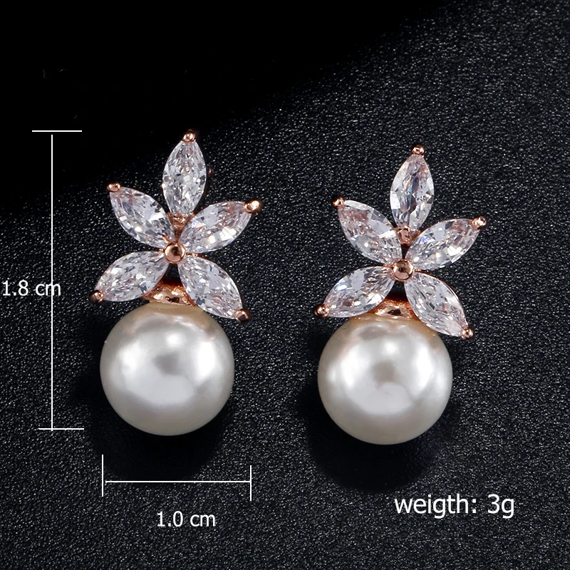 ZAKOL Clear Marquise Zircon Imitation Pearl Stud Earrings Temperament Bridal Wedding Party Jewelry