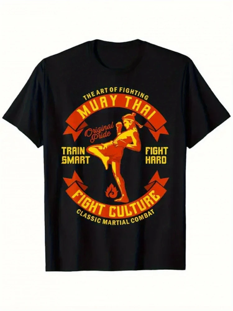 

Muay Thai Training- Original Martial Arts Graphic with Fighter Design-100% cotton O-neck short sleeve printed men's T-shirt.