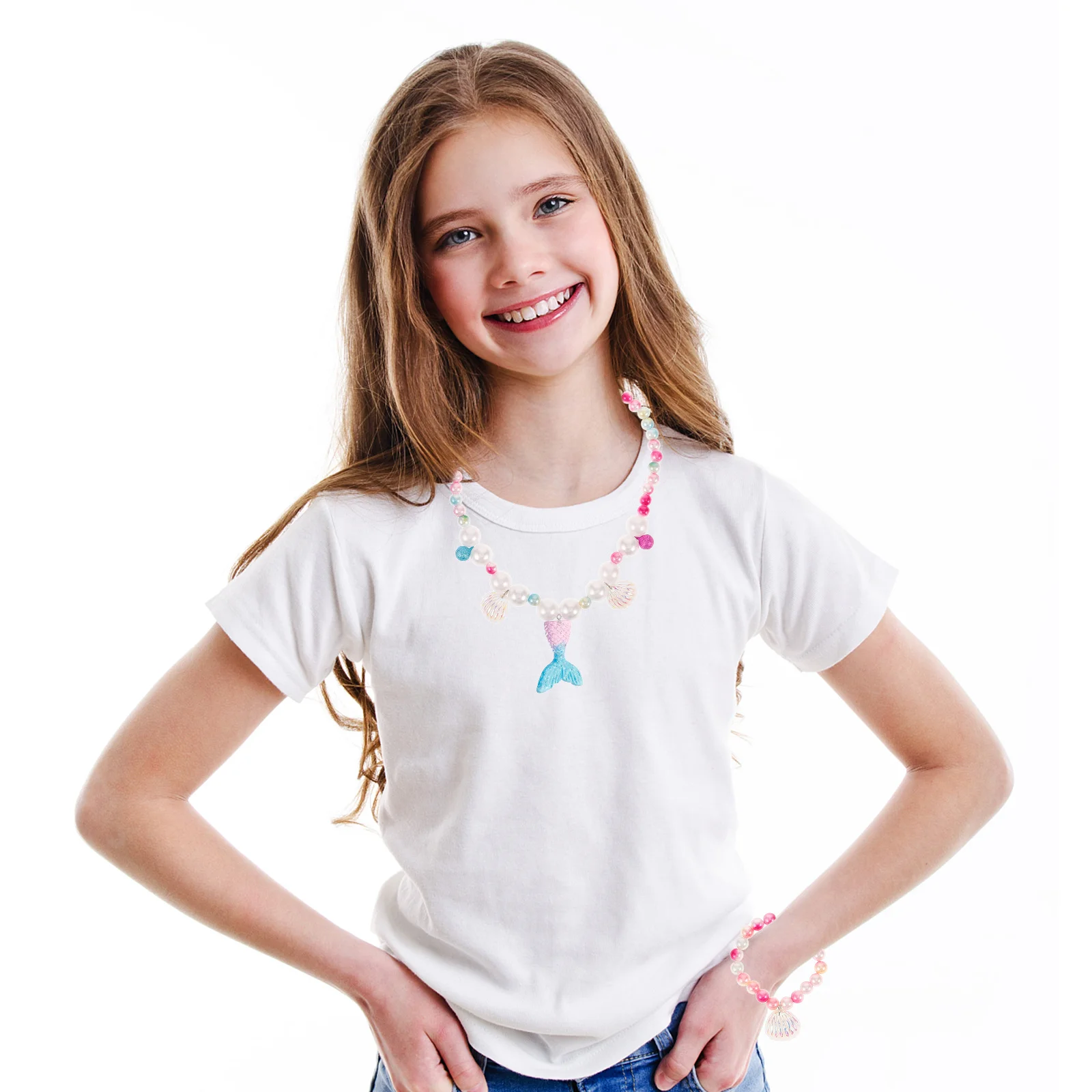 6 stuks kleine meisjes zeemeermin sieraden set zeemeermin staart ketting ring armband oorbellen prinses aankleden accessoires feestartikelen