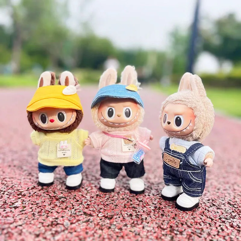 17cm Cute Labubu Clothes Hoodies Labubu Cute Hat Skirt Hat Kawaii ﻿Doll Accessories Overalls Korea Kpop Exo DIY Girl Gift