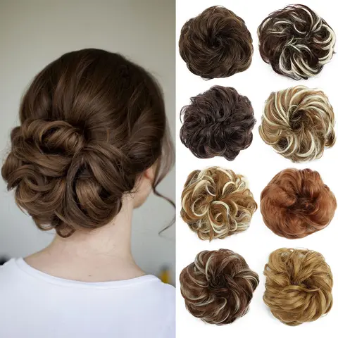 합성 머리 롤빵 가발 도넛 물결 모양의 탄성 고무 Scrunchie 머리 조각 숙녀 포니 테일 머리 확장 곱슬 랩