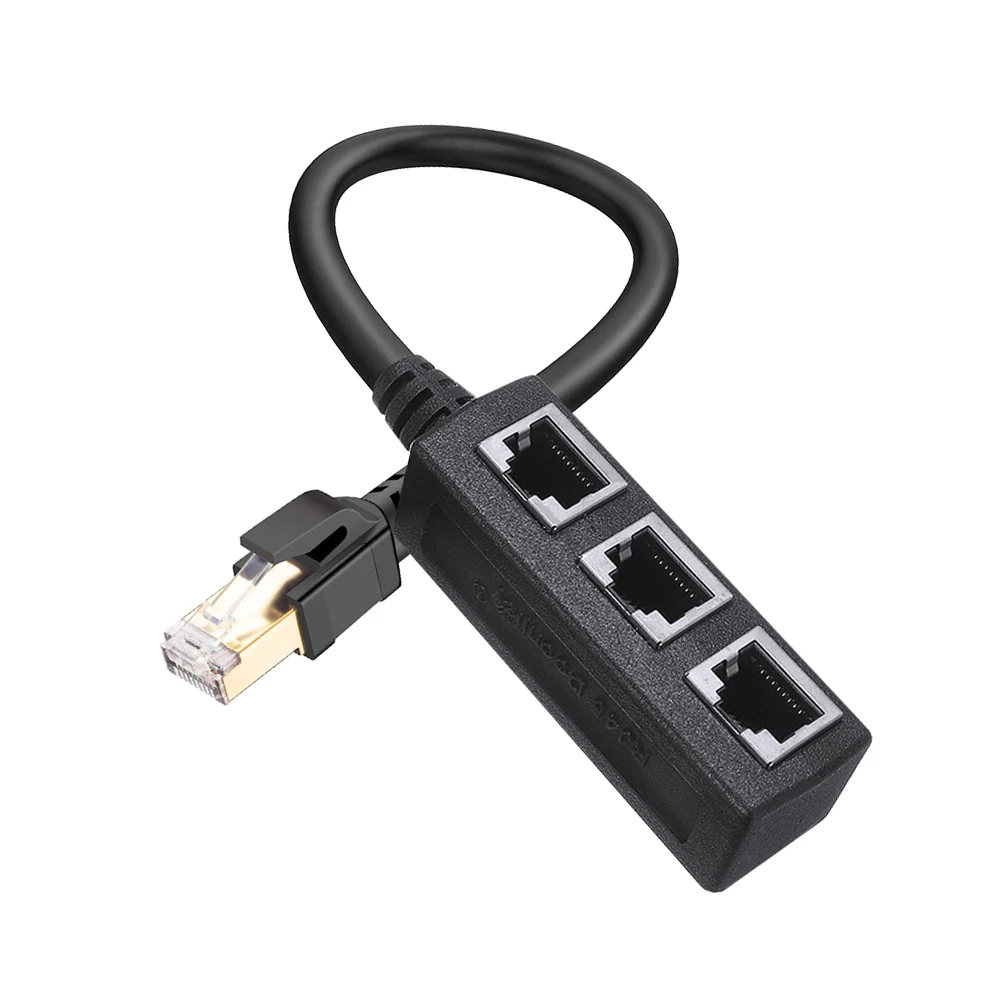 Cabo adaptador extensor 3 em 1 para extensão de rede portátil 1 a 3 portas rj45 ethernet divisor extensor de cabo para gato 8/cat7
