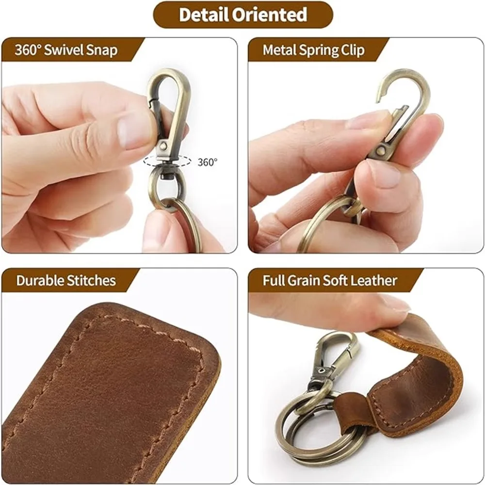 손으로 만들어진 빈티지 풀 그레인 가죽 키체인 - 남성용 자동차 열쇠 고리, 한국 커플 허리 체인, 독특한 창의적 정품 가죽