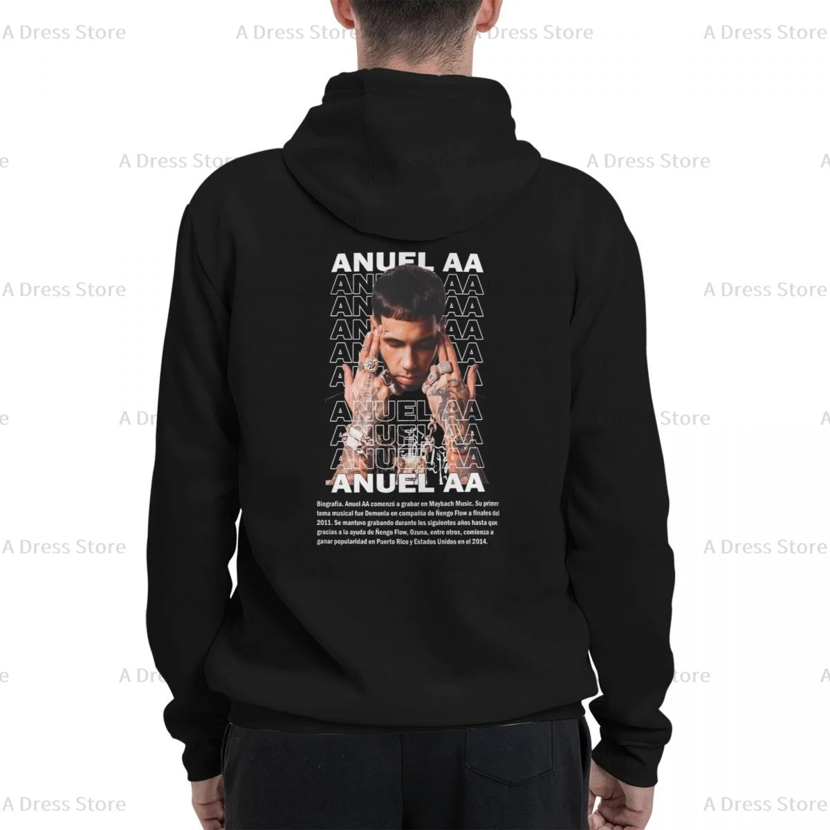 Vintage Rapper Anuel AA Polyester Two sided Hot stamping printing Men's Sweater,Unisex Vintage Pullover Hooded