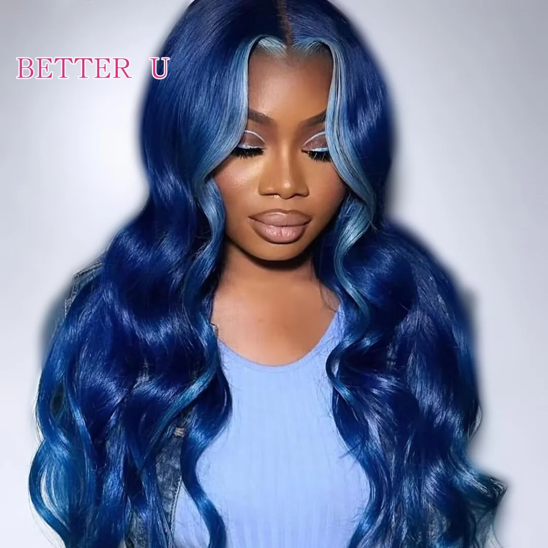 تسليط الضوء على الأزرق 13x6 الدانتيل الجبهة خصلات الشعر المستعار الإنسان للنساء الجسم موجة البرازيلي شقراء الملونة 13x4 الدانتيل الجبهة الباروكات شعر الإنسان الأزرق #2