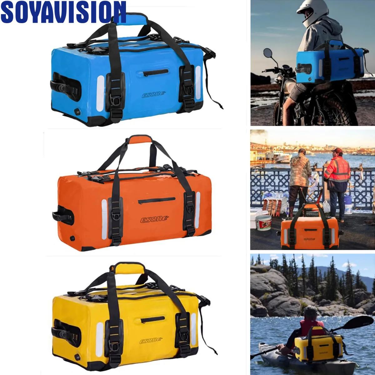 

Universal Motorcycle Bags 3-Layer PVC Waterproof Bag 40L/50L/60L/90L Motorbike Dry Duffel Bag for Boating Riding Fishing Travel