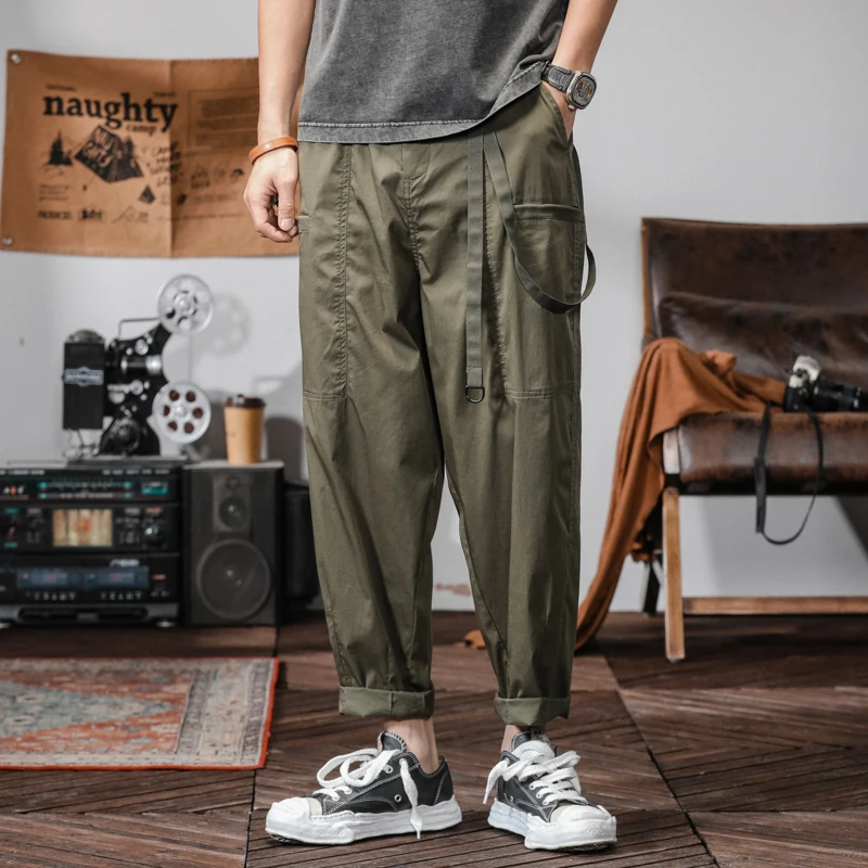 High-end men's summer thin section wide-legged casual pants loose straight gang handsome work pants tide ice pants men's pants