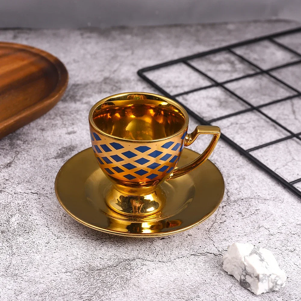 

# Wholesale 90ml Diamond Pattern Gold Ceramic Espresso Latte Coffee Mug And Gold Saucer #