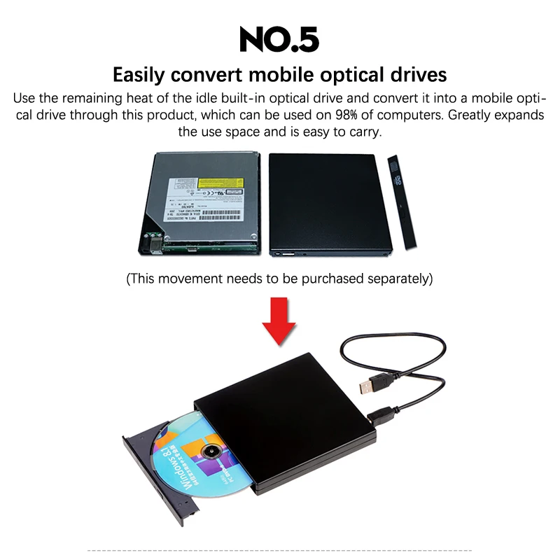 USB 2.0, 12.7mm,CDから外部への光制御用の光学式ハードディスク