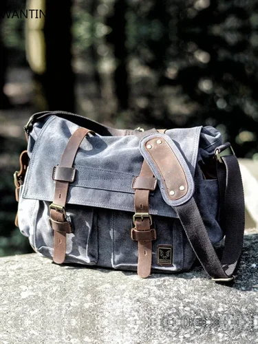 Imagen 2 del producto WANTING, bolsos de mensajero de cuero de lona para hombre, bolso grande, bolsos de hombro, maletín para ordenador portátil para hombre, bolso de viaje