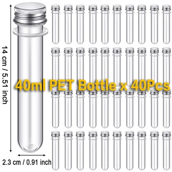 40pcs 40ml Plastic Test Tubes with Screw Caps Transparent Candy Storage Boxes Data Cable Storage Tube