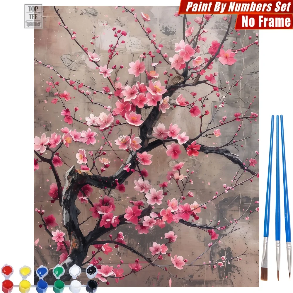 

Pink flower tree Paints By Number Set - Mottled wall antique Relaxing Activities Mother'S Day Gift For Mom