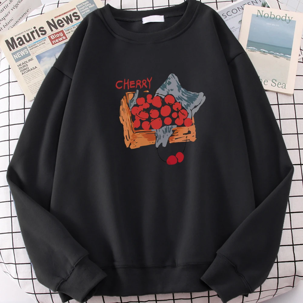 A Basket Of Cherries Print Women Pullovers Street Fleece Sweatshirt Crewneck Autumn Sportswear Fashion Oversize Clothing