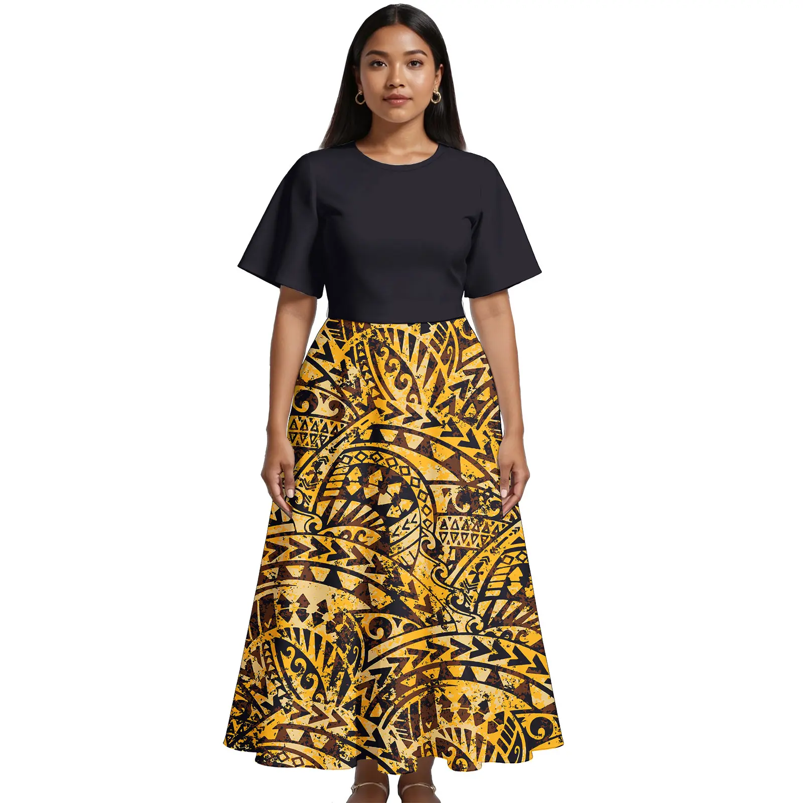 

Custom Logo Dresses Elegant Casual Plus Size Samoan Puletasi Dresses Women Soft Clothes Fashion Polynesian Dress