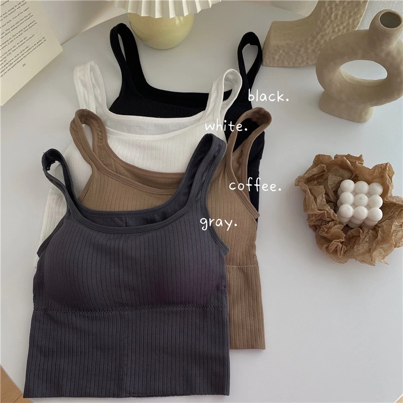 LMQ NEW Threaded Strip U-Neck Beautiful Back Sports Halter Crop Short Vest Tops Women Camis Backless Outside Wear Tube Tank