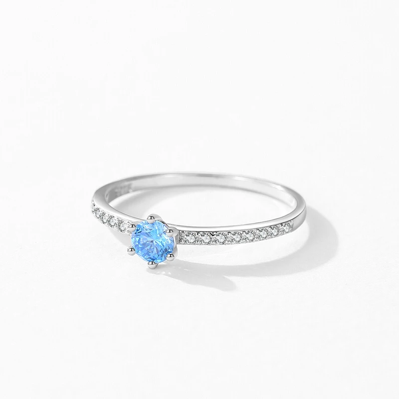 Ailmay Real 925 Sterling Silver Elegant Round Blue Zirconia Finger Rings For Women Wedding Engagement Statement Fine Jewelry