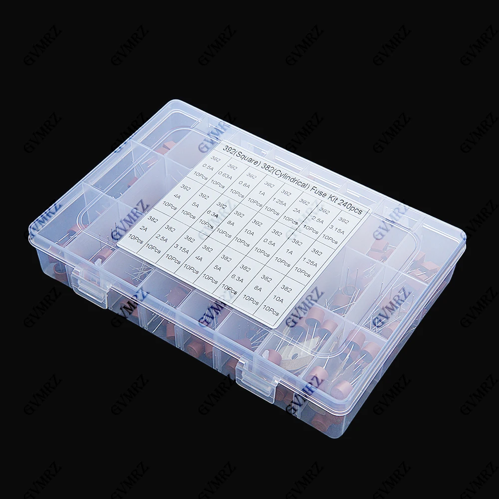 240pcs 392 Square Fuse 382 Round Fuse DIY Kit 0.5A/0.63A/0.8A/1A/1.25A/2A/2.5A/3.15A/4A/5A/6.3A Fuses For LCD TV Power 8A/10A