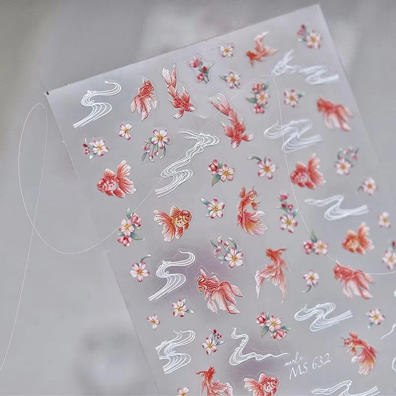 5d rico peixinho adesivos de unhas lótus carpa fitas arte do prego apliques artesanais criativos decorações da arte do prego