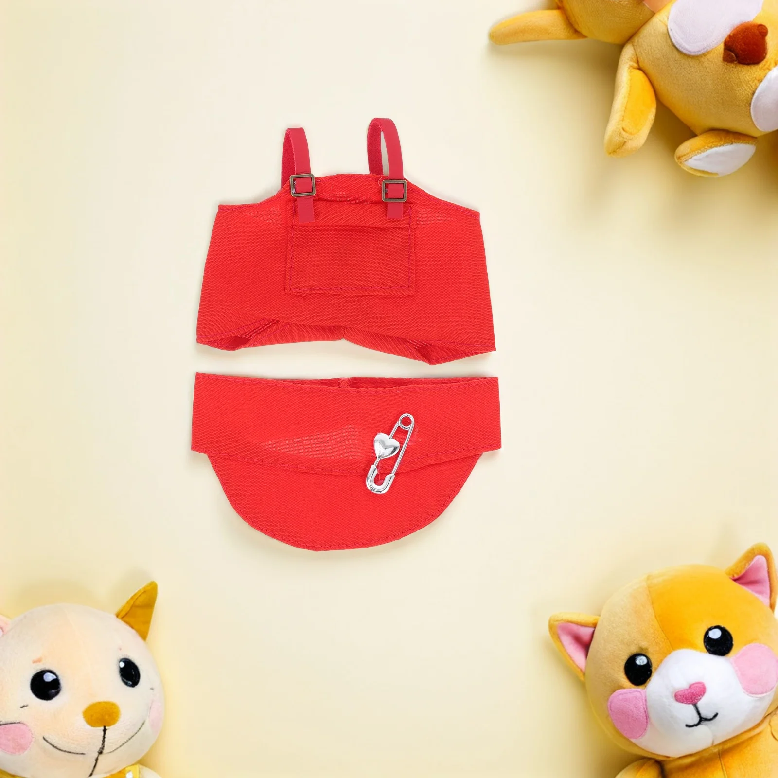 

1 комплект, повседневный красный наряд для 17 см, в комплект входят брюки на подтяжках, шляпа, одежда из мягкой ткани для девочек, платье