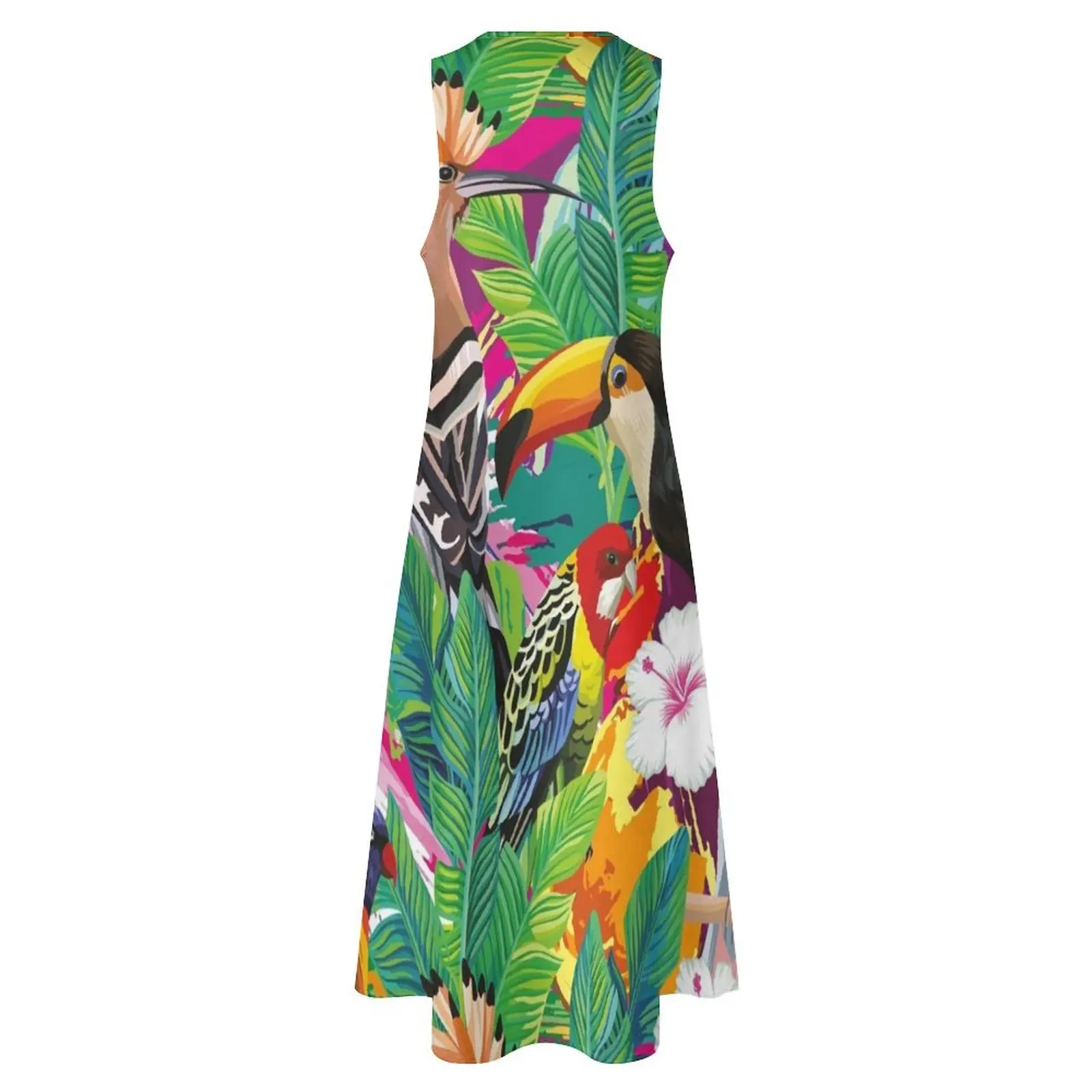 Seamless Composition Tropical Bird Toucan Parrot Hoopoe Palm Leaves Long Dress Prom gown Womens dresses luxury dress Dress