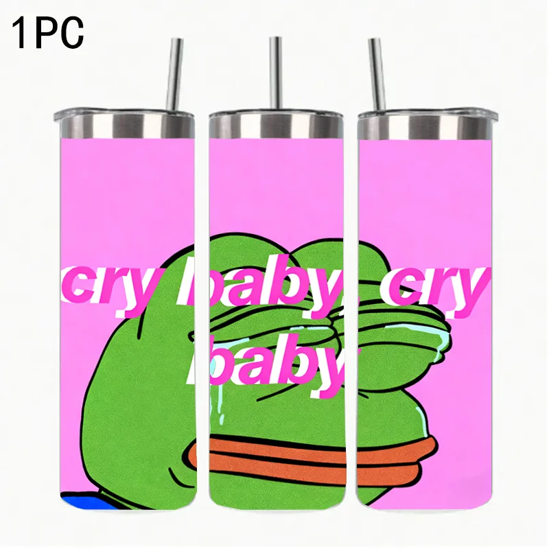 

Stainless steel thermos bottle 20 ounces, with straw and lid, decorated with trendy pictures, as a gift, birthday gift
