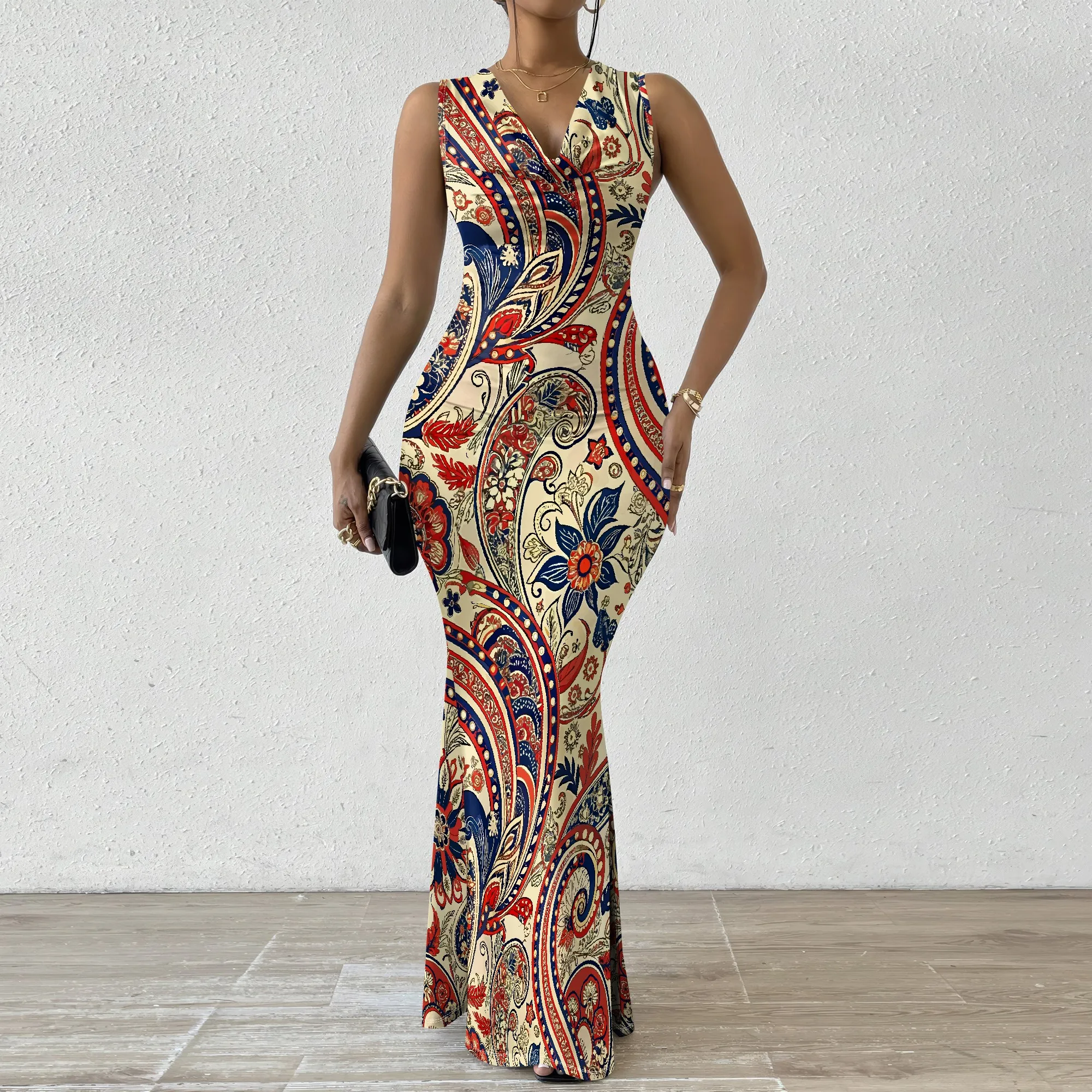 

Paisley Print Bodycon Maxi Dress XS-2XL - Boho Chic Dress for Summer Evenings, Parties, and Holiday Gatherings