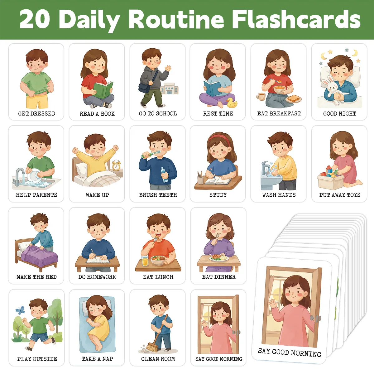 20 cartes flash sur la routine quotidienne, cartes d'aide visuelle éducatives pour les enfants d'âge préscolaire, les apprenants précoces, l'apprentissage à domicile, cadeau pour les parents, les enseignants