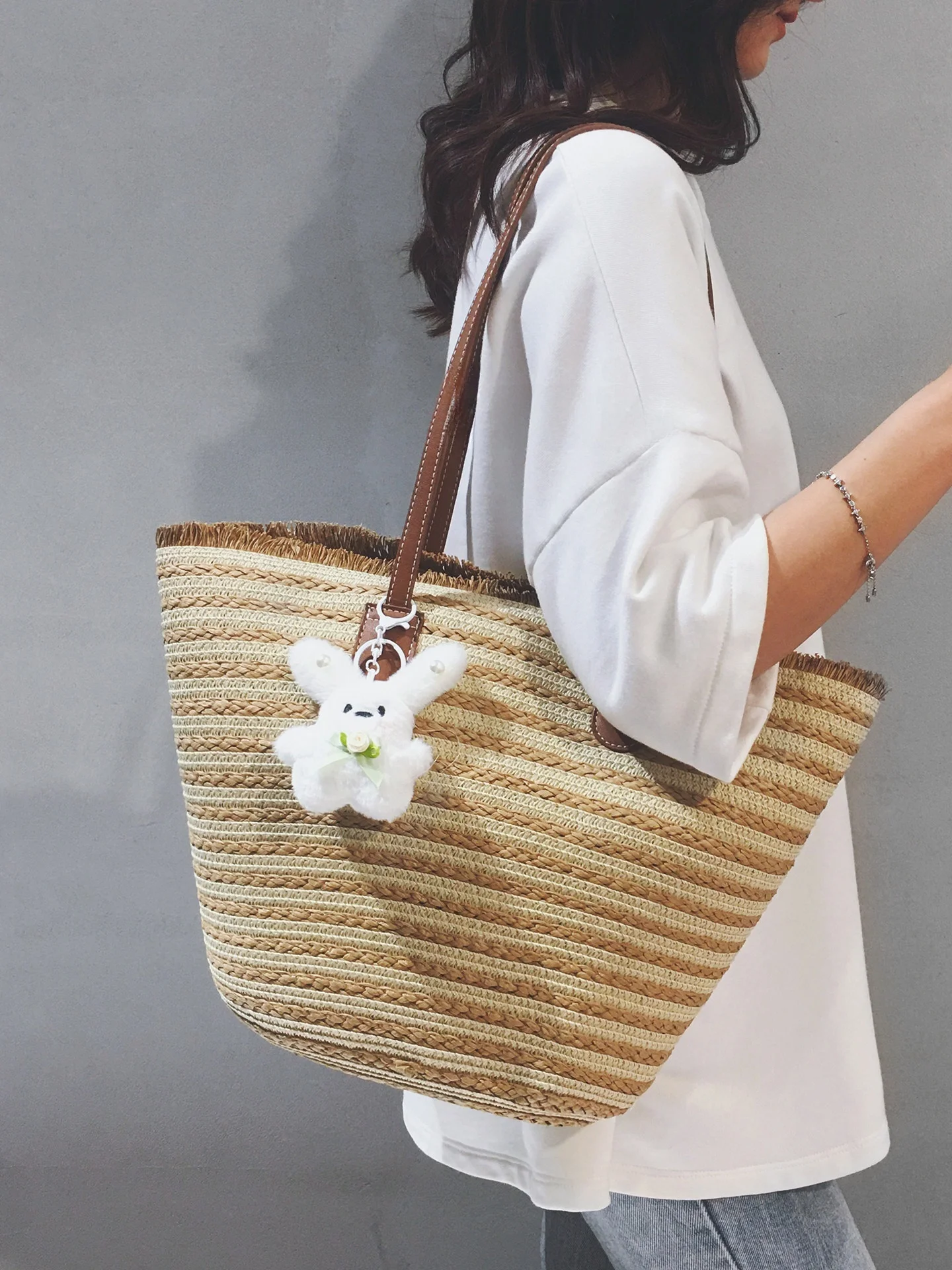lazy-style-large-capacity-straw-woven-beach-handbag-women's-vacation-tote-bag-single-shoulder-bag-summer-2026-pure-color