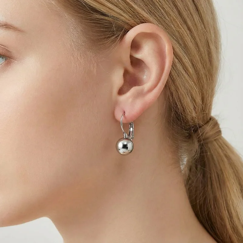 Fashion Minimalist 8/10/12mm Stainless Steel Ear Drop For Women Huggie Earrings Shiny Metal Spheres Wedding Party Jewelry Gift