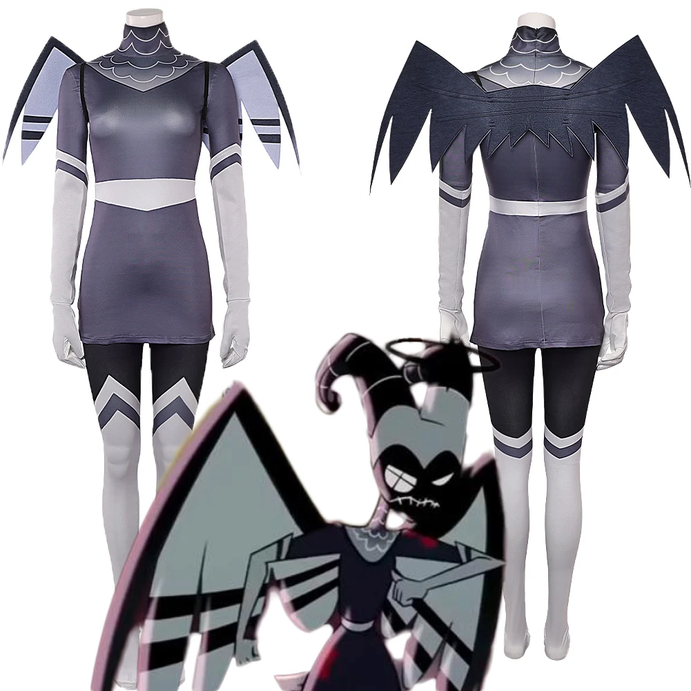 تلفزيون الجحيم نزل 2 فاجي تأثيري ملائكة الموت الأسود زي الجناح الملابس مجموعة هالوين تمويه تجهيزات الملابس كرنفال النساء
