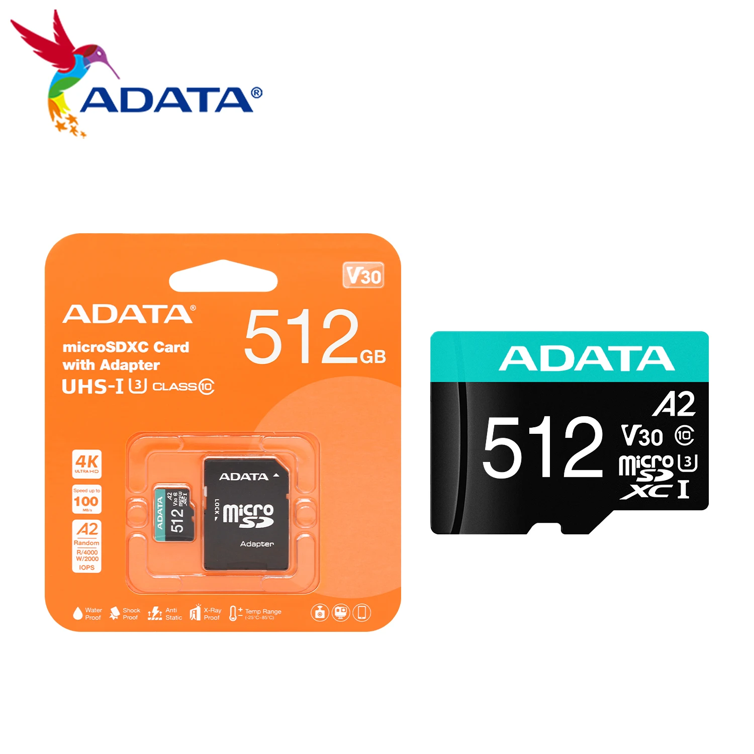 بطاقة ذاكرة ADATA TF الأصلية U3 A2 V30 C10 بطاقة فلاش 64 جيجابايت 128 جيجابايت 256 جيجابايت 512 جيجابايت بطاقات مايكرو SDXC TF لهاتف الكمبيوتر