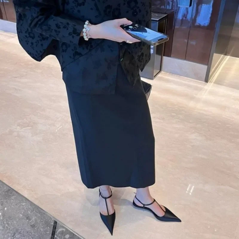 

Французские сандалии на низком каблуке для женщин, большие размеры, летние пикантные туфли с острым носком и Т-образным ремешком, простые темпераментные туфли с открытой пяткой, Sandalias Mujer