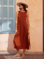 2025 Summer Fashion New Women's Beach Vacation Style Solid Color Elegant Dress Bohemian Spliced Sleeveless Sexy Women's Robe