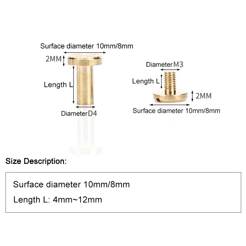 10pcs Solid Brass Binding Chicago Screws Belt Screw Nail Stud Rivets For Photo Album Leather Craft Belt Wallet Fasteners